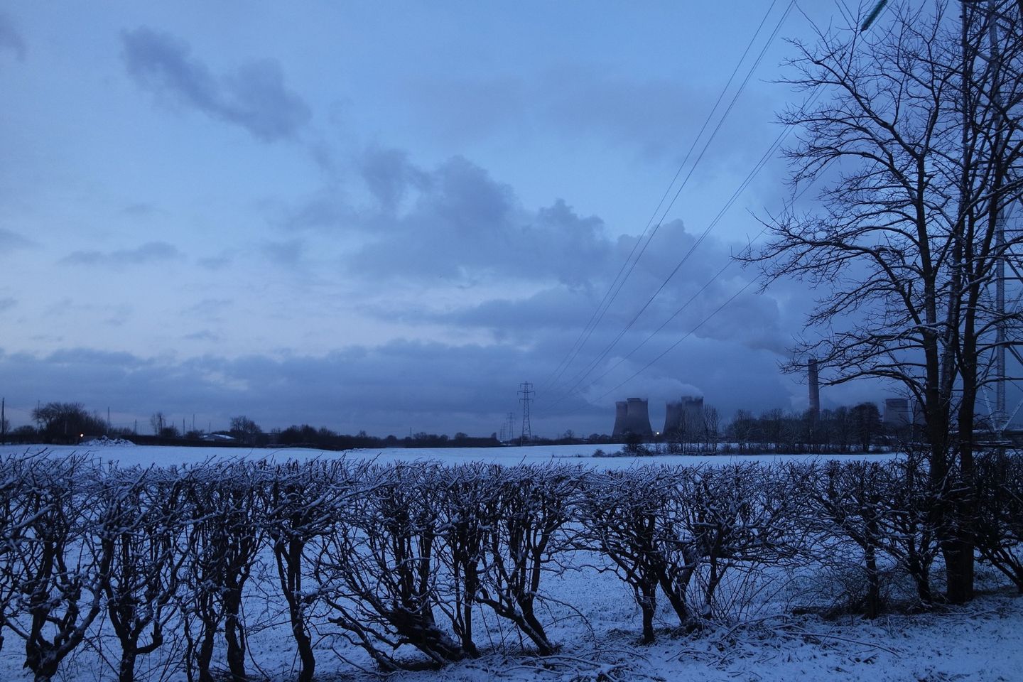 Fiddlers Ferry Power Station with early morning snow